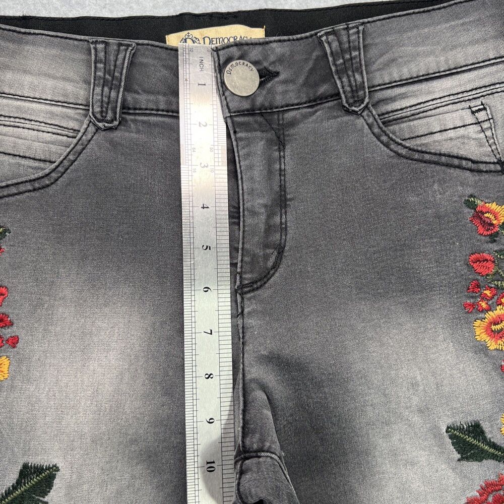 Democracy Ab Solution Skinny Jeans 10 Gray Floral Embroidered Mid Rise Stretch - Picture 7 of 16